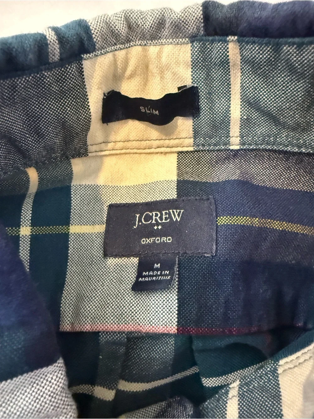 J. Crew Men's Blue, Cream and Green Plaid Button-Down Shirt